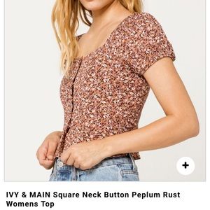IVY & MAIN Square Neck Button Peplum Rust Top